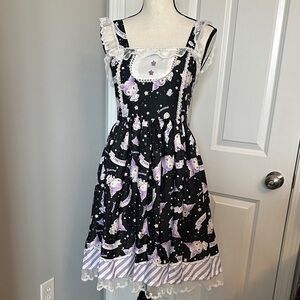 Kawaii Unicorn JSK Dress Black Lolita Sweet Lace Stars Moon Fairy Kei NWT